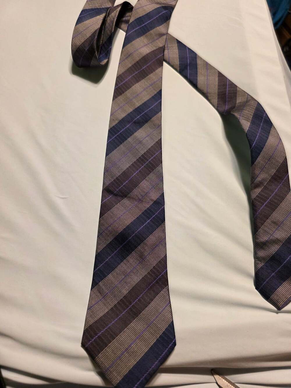 Ermenegildo Zegna Striped Silk Necktie Grey Blue Purple